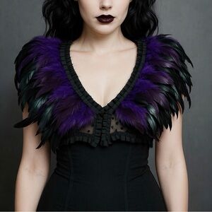 SERIOUS LOS ANGELES Y2K City of Rockers Cropped Feather and Mesh Bolero Topper